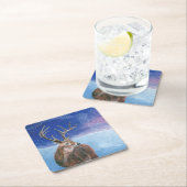 アカシカ鹿がエパスと冬の風景 スクエアペーパーコースター (インサイチュ)
