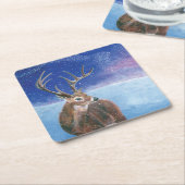 アカシカ鹿がエパスと冬の風景 スクエアペーパーコースター (アングル)