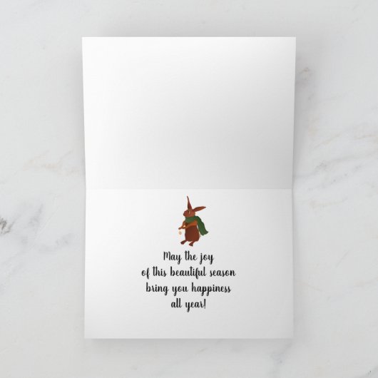 アカシカ、バニー、カササギのクリスマス カード (内部)