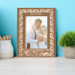 アカツウサギとリスの縁ど葉 レーザー彫刻フレーム