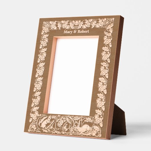 アカツウサギとリスの縁ど葉 レーザー彫刻フレーム (左)