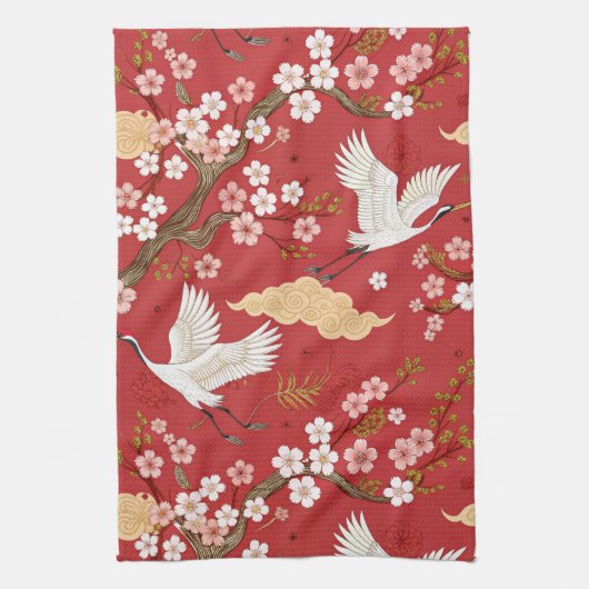 アカツ crown crane 桜柄 (2) キッチンタオル (縦)