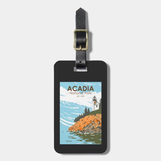 アカディアナショナルパークバーハーバーライトハウスメイン ラゲッジタグ (正面縦)
