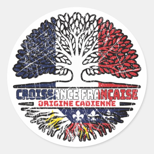 アカディアンケージャンフランスのフランスツリールーツ国旗 ラウンドシール (正面)