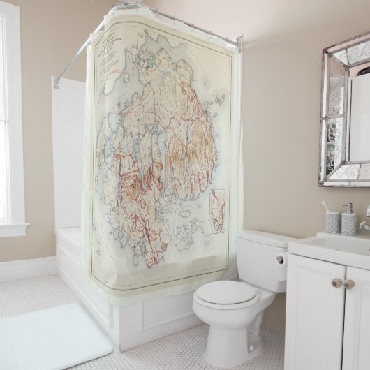 アカディア国立公園とその周辺ヴィンテージの地図 シャワーカーテン (インサイチュ)