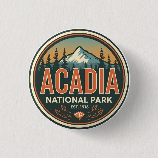 アカディア国立公園のビンテージな屋外自然ギフト 缶バッジ (正面)
