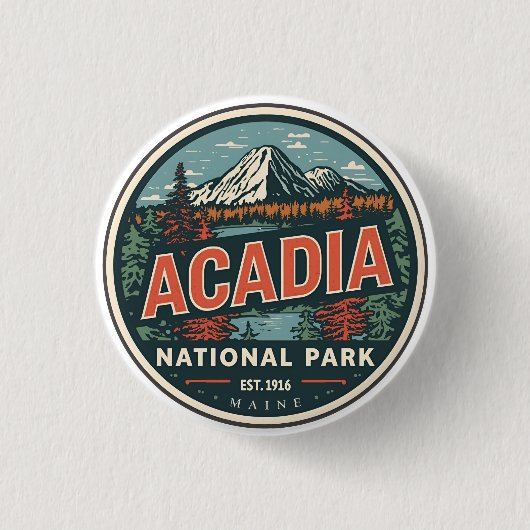 アカディア国立公園のビンテージな屋外自然ギフト 缶バッジ (正面)