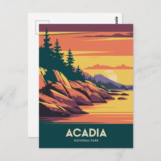 アカディア国立公園の夕日 ポストカード (正面/裏面)