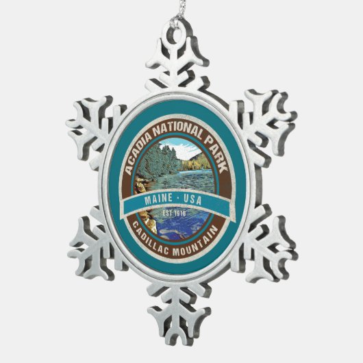 アカディア国立公園キャデラックマウンテンホリデー スノーフレークピューターオーナメント (右)