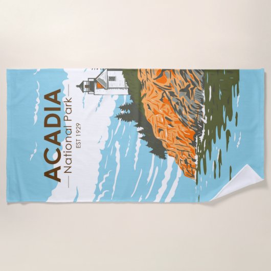 アカディア国立公園バーハーバーライトハウス ビーチタオル (正面)