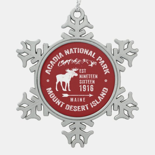アカディア国立公園ムースコレクターホリデー スノーフレークピューターオーナメント (正面)
