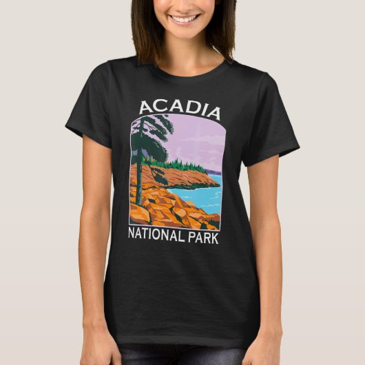 アカディア国立公園メインレトロ土産ハイキング Tシャツ (正面)