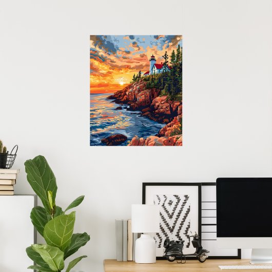 アカディア国立公園メーンライトハウストラベル ポスター (ホームオフィス)