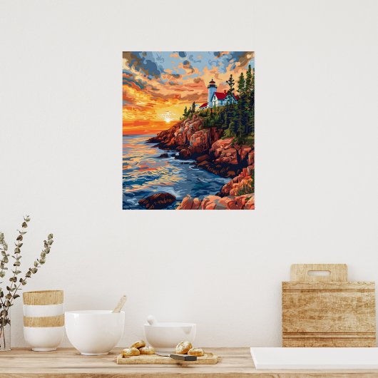 アカディア国立公園メーンライトハウストラベル ポスター (キッチン)