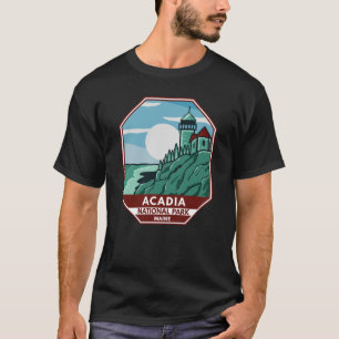 アカディア国立公園メーンライトハウスレトロエンブレム Tシャツ