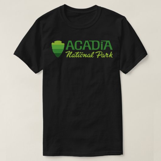 アカディア国立公園レトロアロードワードマークグリー Tシャツ (デザイン正面)