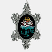 アカディア国立公園レトロサンセットキープサクホリデー スノーフレークピューターオーナメント (左)