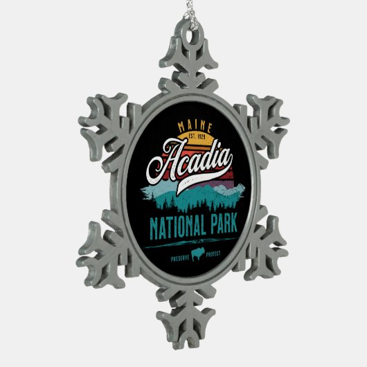 アカディア国立公園レトロサンセットキープサクホリデー スノーフレークピューターオーナメント (左)