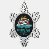 アカディア国立公園レトロサンセットキープサクホリデー スノーフレークピューターオーナメント (右)