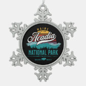 アカディア国立公園レトロサンセットキープサクホリデー スノーフレークピューターオーナメント (正面)
