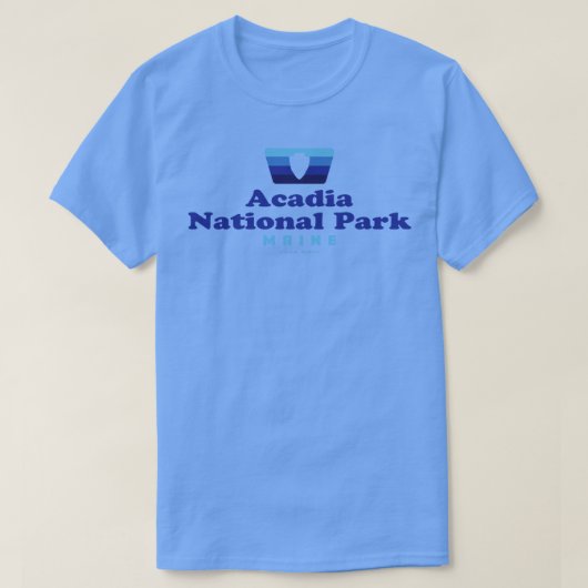 アカディア国立公園レトロバッジアロードブルー Tシャツ (デザイン正面)