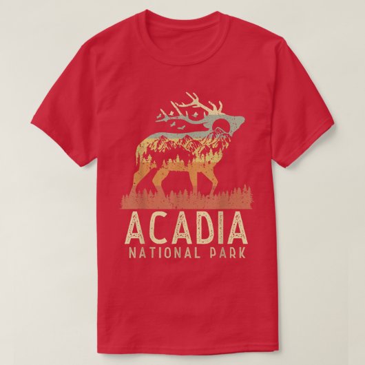 アカディア国立公園レトロヴィンテージマウンテンエルクカ Tシャツ (デザイン正面)
