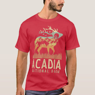 アカディア国立公園レトロヴィンテージマウンテンエルクカ Tシャツ