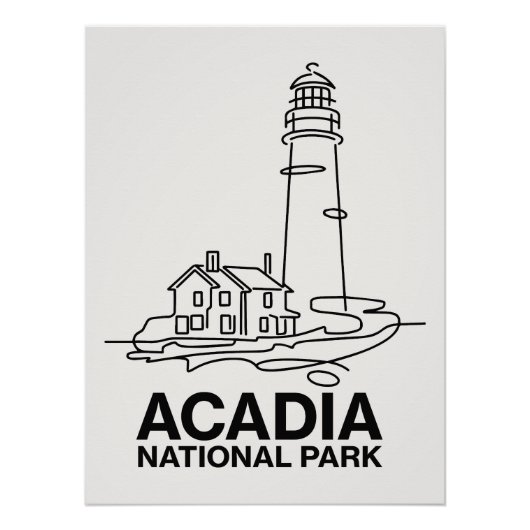 アカディア国立公園灯台ラインアート ポスター (正面)