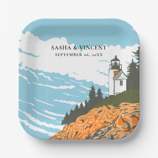 アカディア国立公園結婚レトロ ペーパープレート (正面)