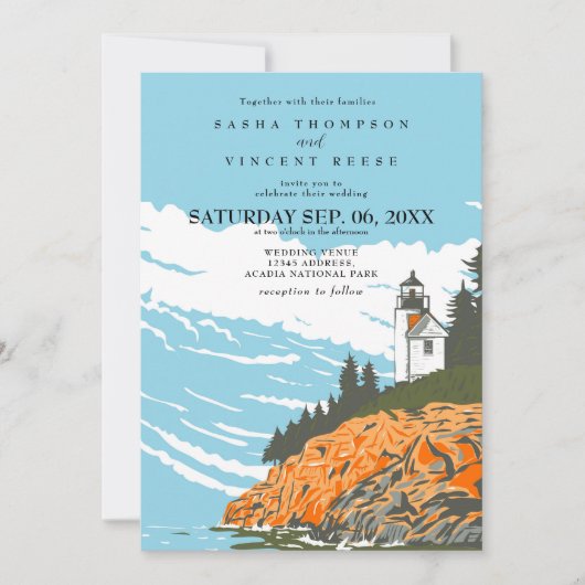 アカディア国立公園結婚式招待状レトロ 招待状 (正面)