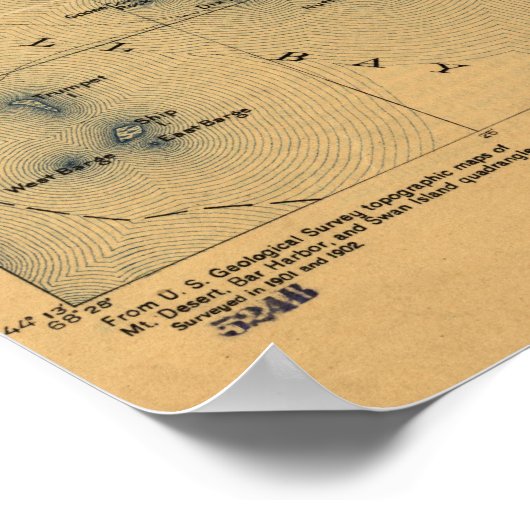 アカディア国立公園1922年地形図 ポスター (角)