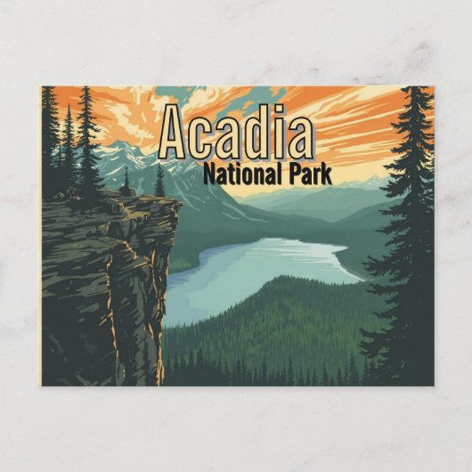 アカディア国立公園 イラスト レトロ ポストカード (正面)