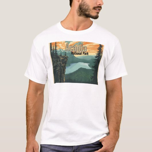 アカディア国立公園 イラスト レトロ Tシャツ (正面)