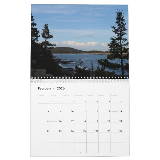 アカディア国立公園 カレンダー (2月 2026)