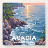 アカディア国立公園 | メイン州の絵画 旅行アート ガラスコースター (正面)