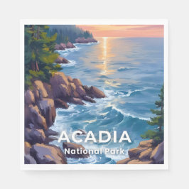 アカディア国立公園 | メイン州の絵画 旅行アート スタンダードランチョンナプキン