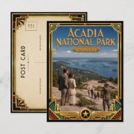 アカディア国立公園 メイン州 ビンテージ アールデコ ゴールデン ポストカード
