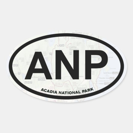 アカディア地図ステッカー(黒い文字) 楕円形シール (正面)