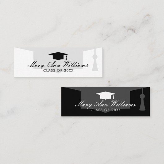 アカデミックエレガントキャップのロゴ付き大学院名カード スキニー名刺 (正面/裏面)