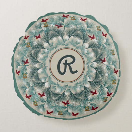 アカバドリとヤマアラシパーソナライズされた ラウンドクッション (正面)