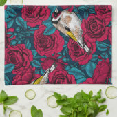 アカバラの花と金魚の鳥 キッチンタオル (折り畳み)