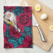 アカバラの花と金魚の鳥 キッチンタオル (四つ折り)