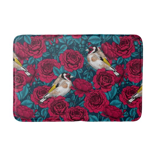 アカバラの花と金魚の鳥 バスマット (正面)