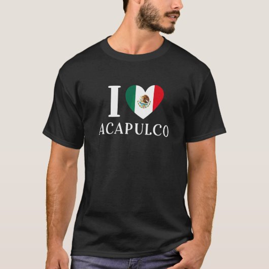 アカプルコ大好きハートメキシコの国旗 Tシャツ (正面)