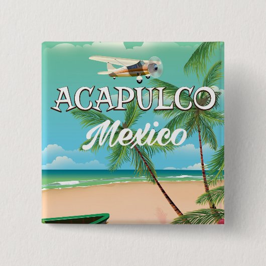 アカプルコ メキシコ ヴィンテージ 旅行ポスター 缶バッジ (正面)
