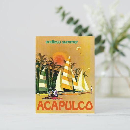 アカプルコ、海岸で無限の夏のセーリングボート ポストカード (スタンド正面)