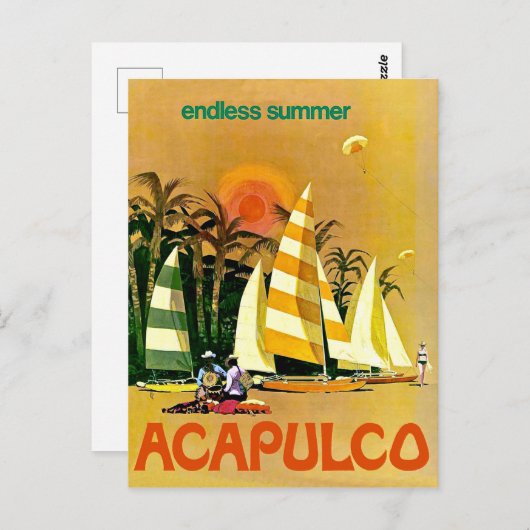 アカプルコ、海岸で無限の夏のセーリングボート ポストカード (正面/裏面)