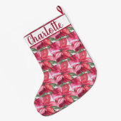 アカポインセチアの花 ラージクリスマスストッキング (裏面 (吊り時))