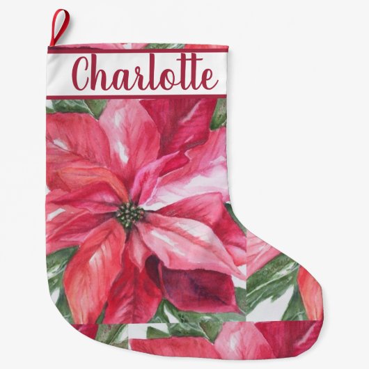 アカポインセチアの花 ラージクリスマスストッキング (正面)