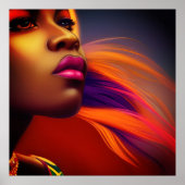 アカラフルフリカ女性パープルオレンジファンタジー ポスター (正面)